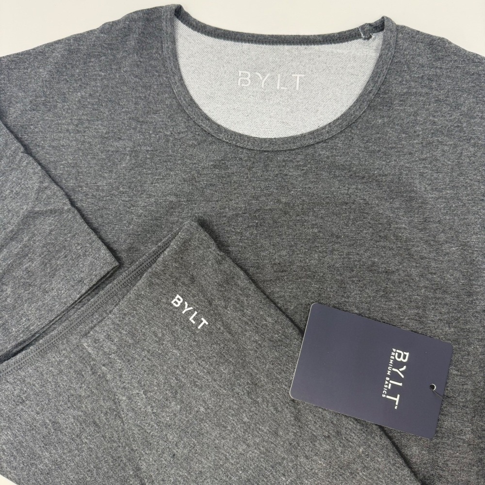 BYLT Premium Basics Mens Small Drop Cut Lux Short Sleeve Tee Charcoal NEW